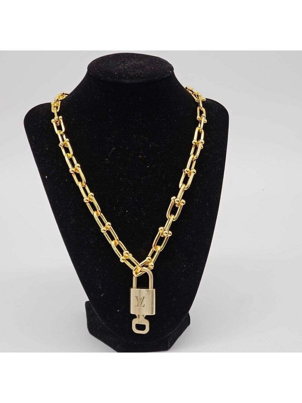Auth Louis Vuitton Lock & Key w/Unbranded 925 Pure Silver Gold Plated Necklace